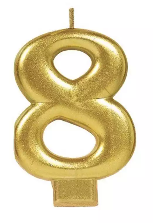 Gold 8 number cake candle