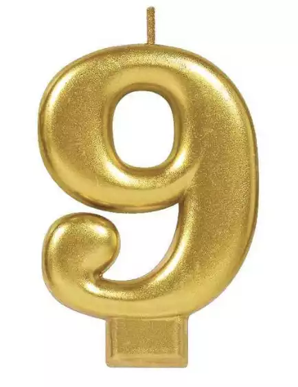 Gold Number 9 Candle