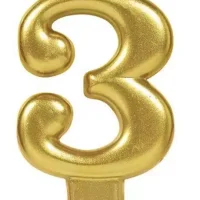 Three candle topper 5.5 Gold 3 number cake candle