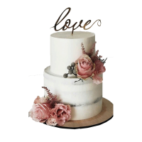 2 tier wedding cake with love topper