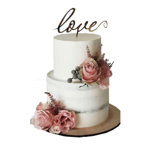 2 tier wedding cake with love topper