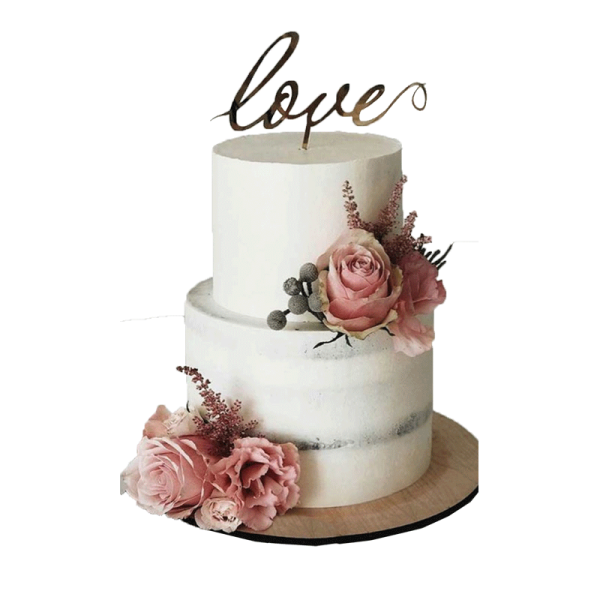 2 tier wedding cake with love topper
