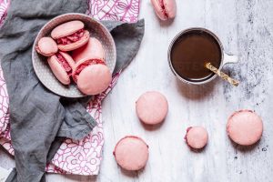 raspberry jam with buttercream on macarons