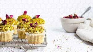 pistachio rosebud cupcakes